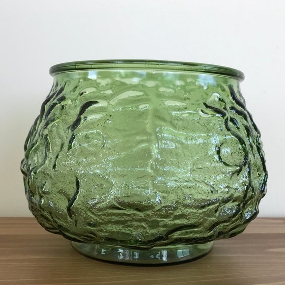 Green Crinkle Glass Widemouth Flower Bowl Vase Vintage EO Brody 1018 USA - Picture 7 of 7